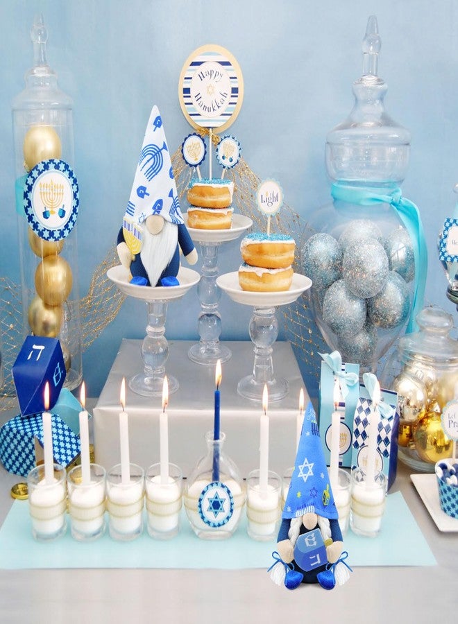Gehydy Set of 2 Hanukkah Gnomes Chanukah Christmas Decoration Gnome Handmade Scandinavian Tomte Xmas Decor for Home Kitchen Tiered Tray - White & Blue - Image 4